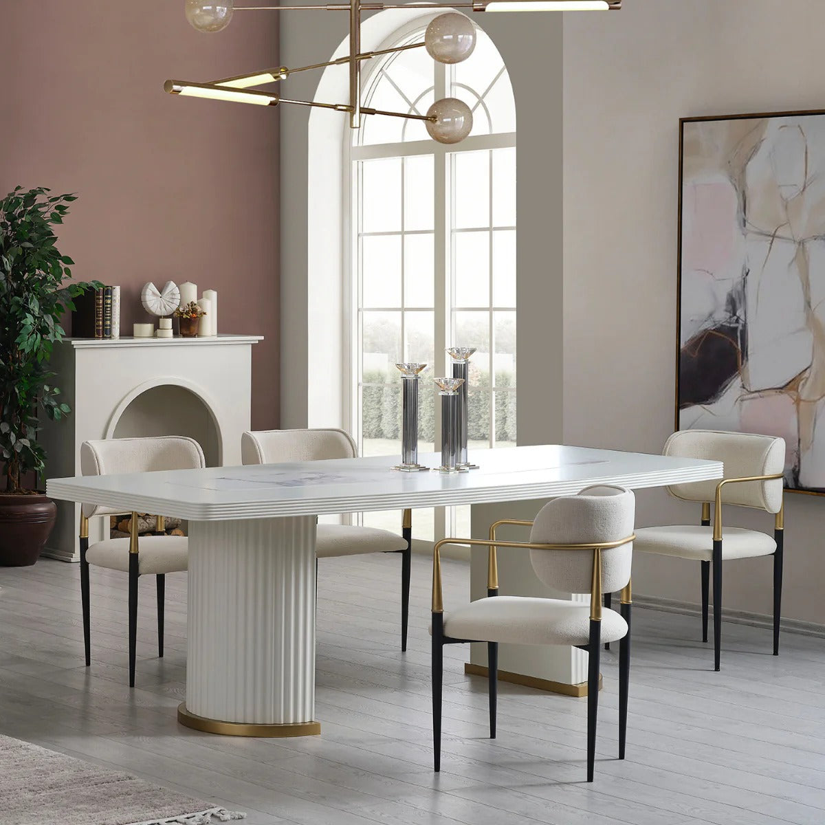 Set Masa Cu 6 Scaune De Dining De Lux, Pietra
