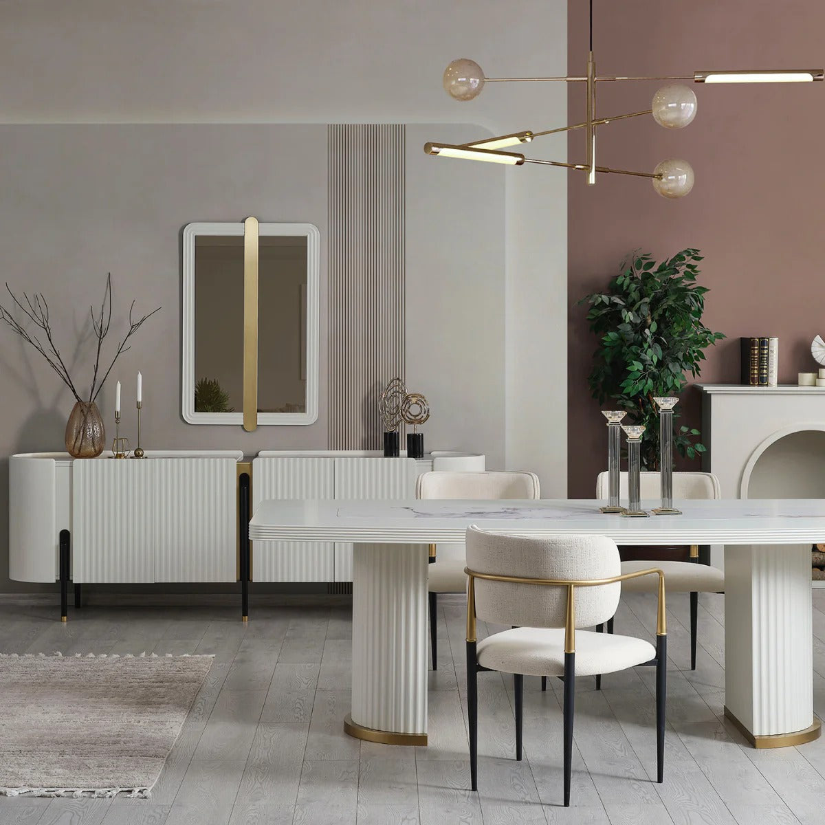 Set Masa Cu 6 Scaune De Dining De Lux, Pietra