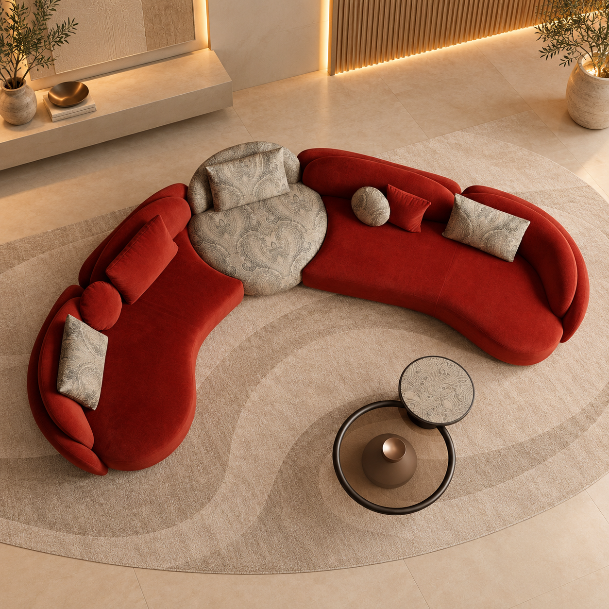 Colțar Modular Bloom – Design Curbat, Configurabil și Tapițerie la Alegere