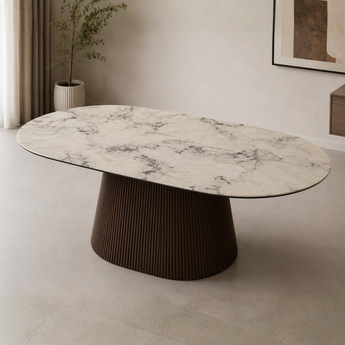 Masă Nero cu Blat Ceramic și Bază din Lemn – Design Modern Premium