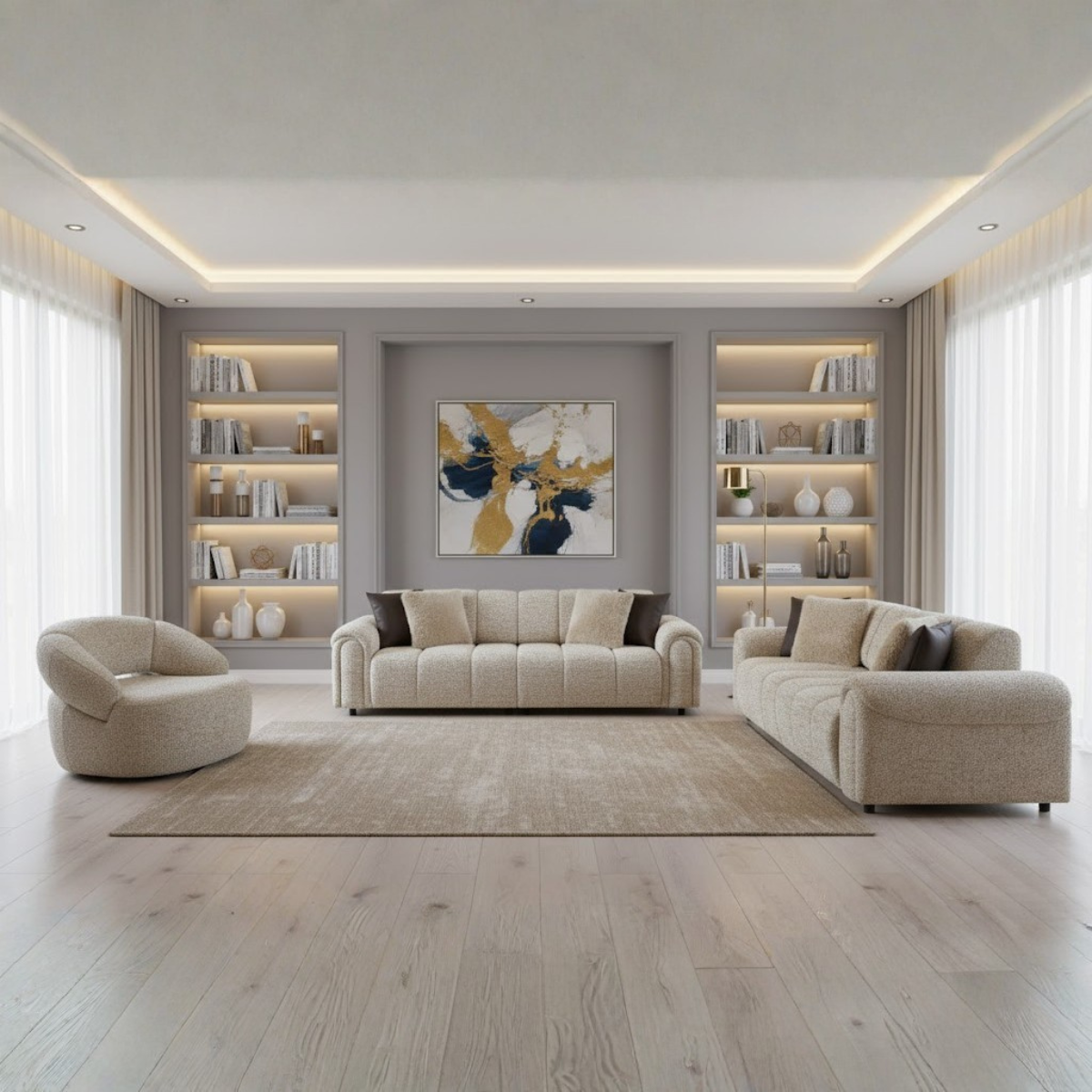 Set Canapele și Fotolii Bouclé Lusso – design modern și confort premium