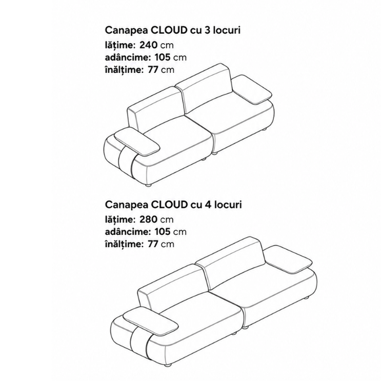 Canapea Modulară CLOUD cu Spătar Extensibil | Design Premium și Configurabil