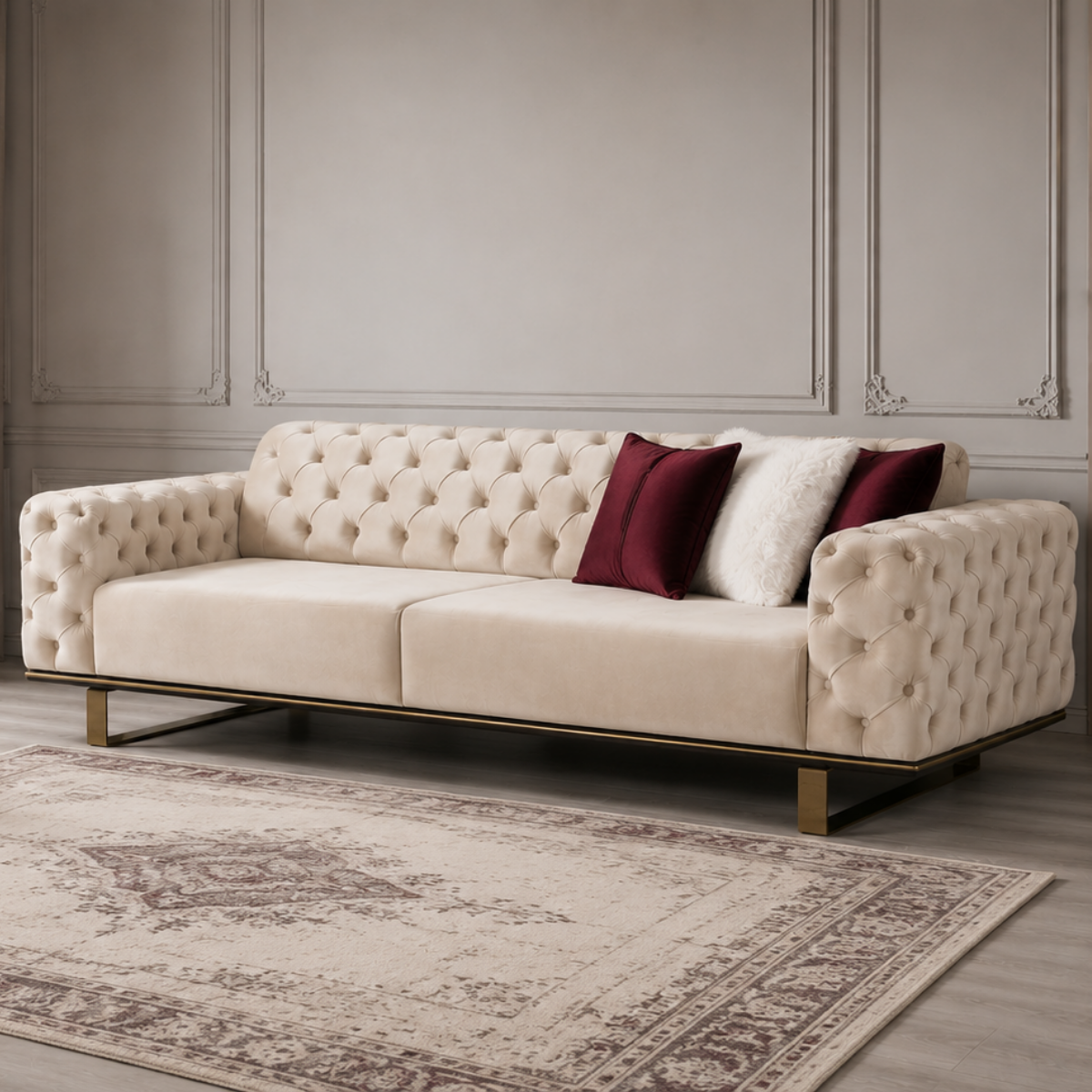 Canapea Extensibilă 3 Locuri Bella Chester – Catifea, Stil Chesterfield