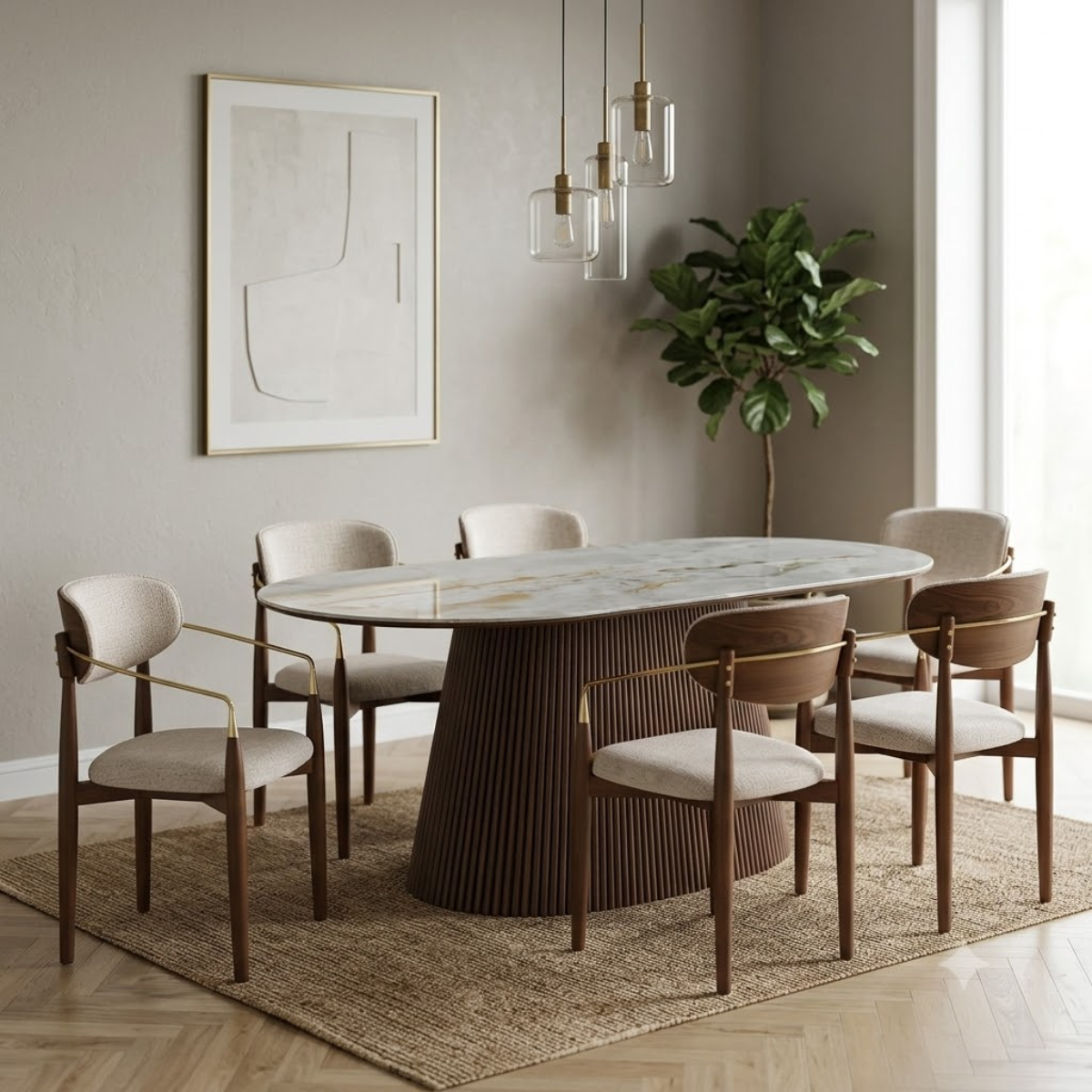 Masă Nero cu Blat Ceramic și Bază din Lemn – Design Modern Premium