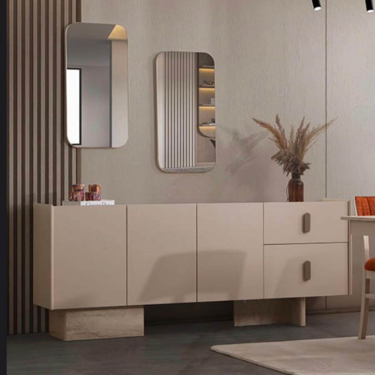 Comodă cu Oglindă PABLO – MDF cu Blat Marmorat, Design Modern și Elegant