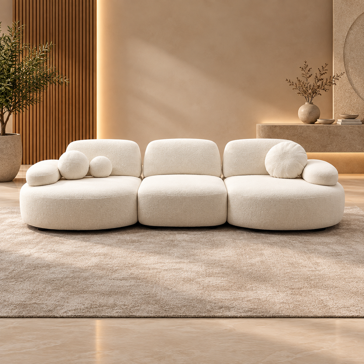 Canapea Saddle Bouclé – Fixă sau Modulară, Configurabilă și Personalizabilă