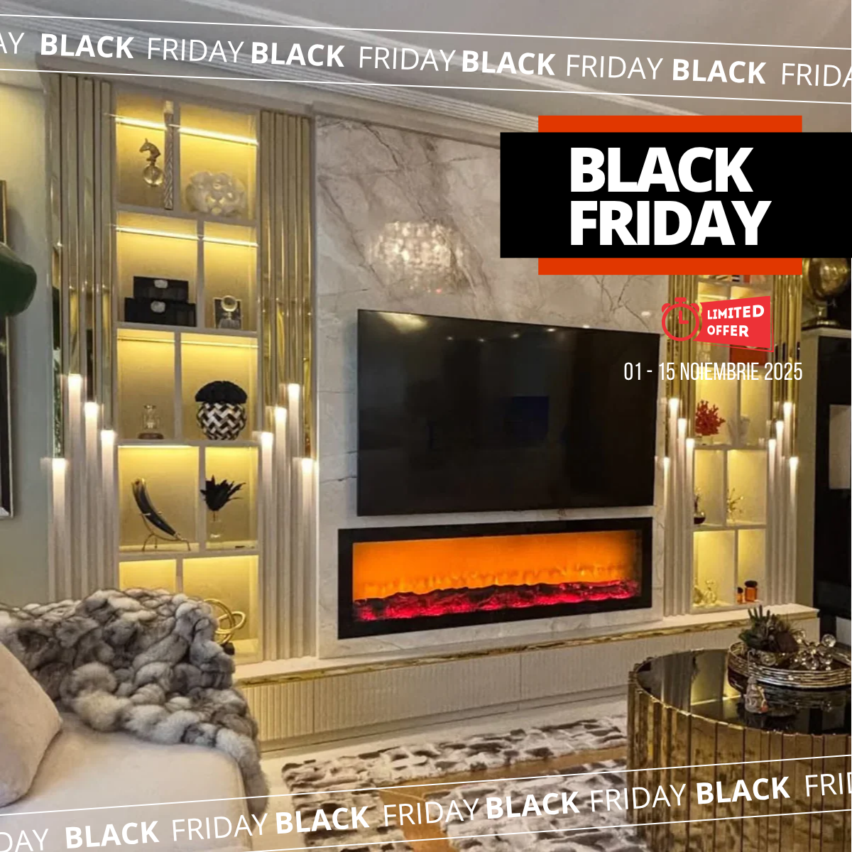 Biblioteca De Lux Cu Semineu Și Panou Tv, Arven