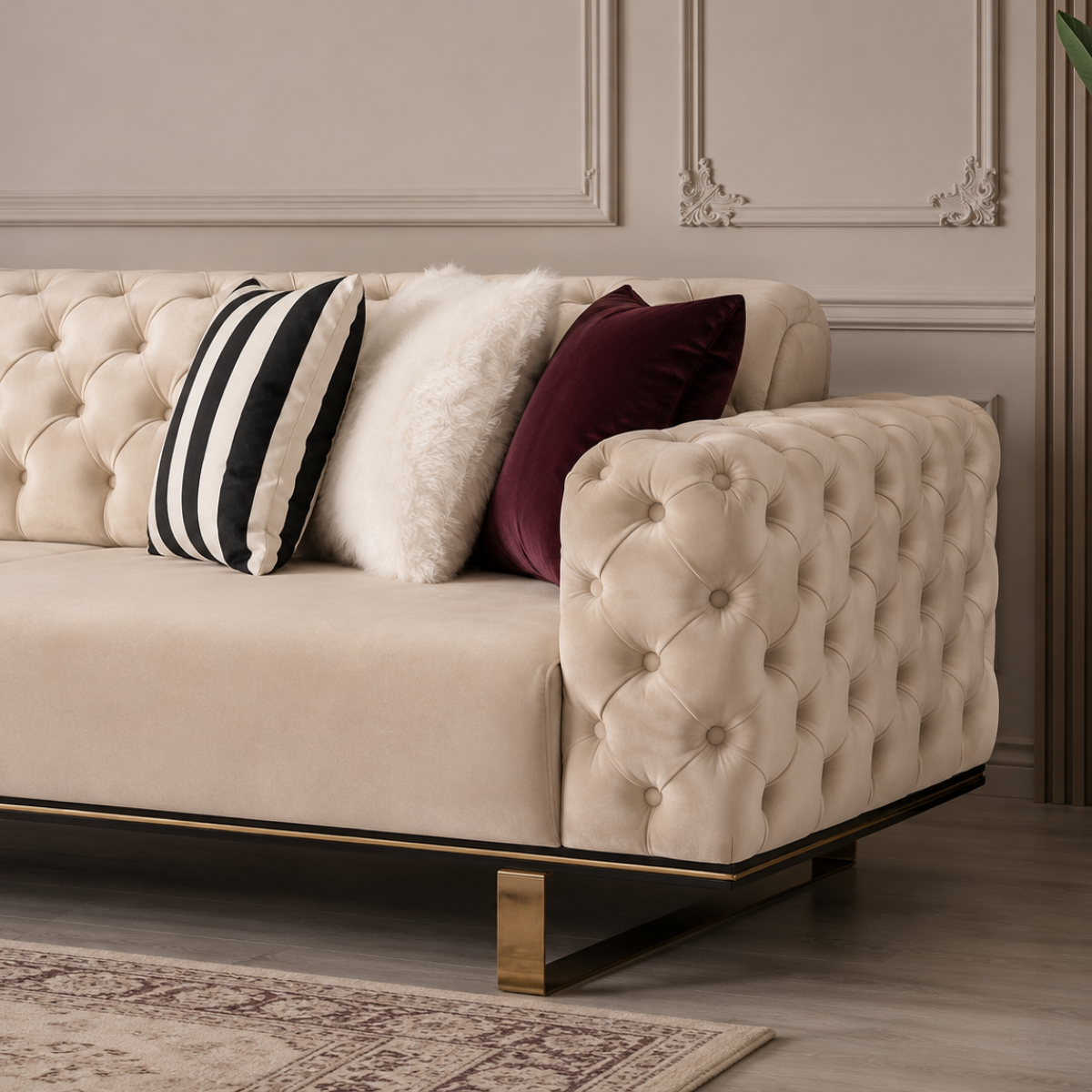 Canapea Extensibilă 3 Locuri Bella Chester – Catifea, Stil Chesterfield