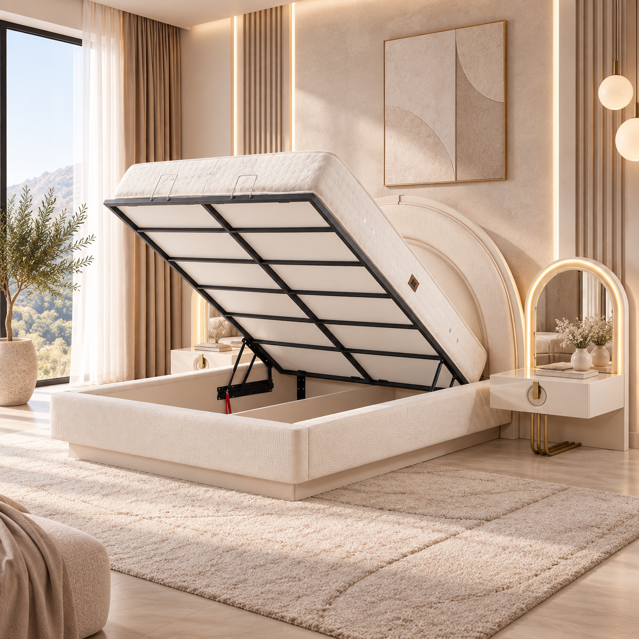 Dormitor Praga – Set Dormitor Modern și Elegant, Crem