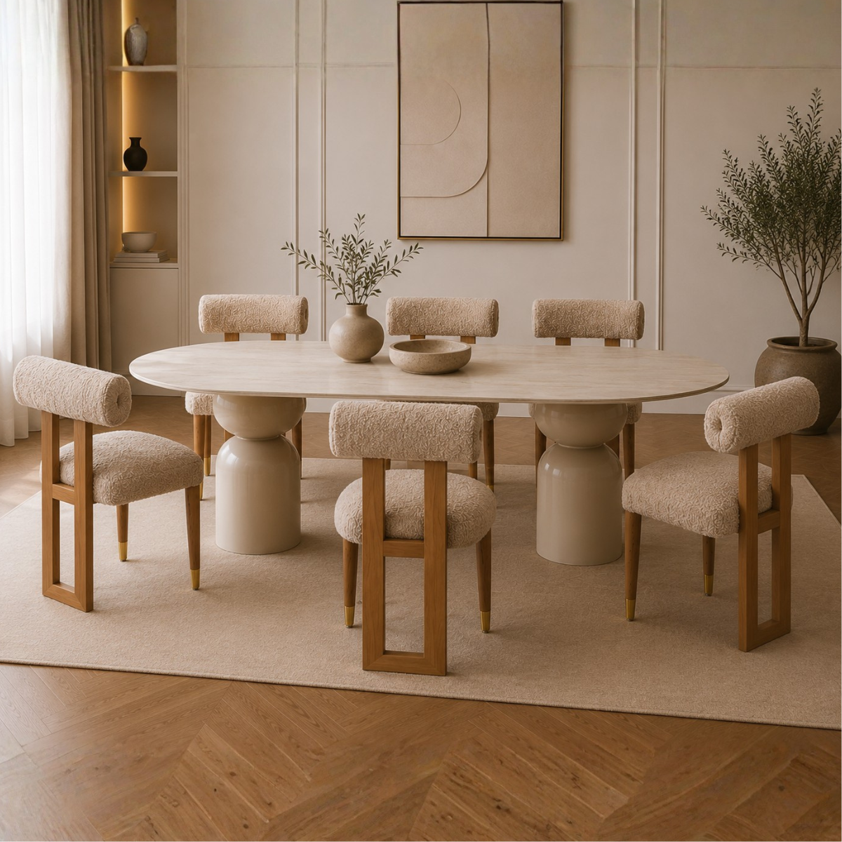 Masă Dining Lisbon – Blat Ceramic Personalizabil, Design Sculptural