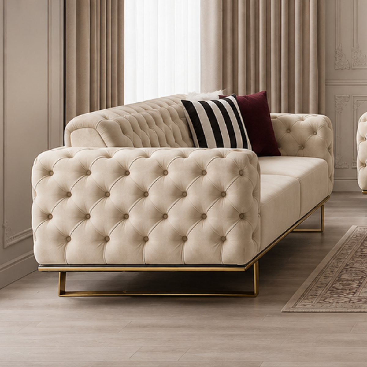 Canapea Extensibilă 3 Locuri Bella Chester – Catifea, Stil Chesterfield