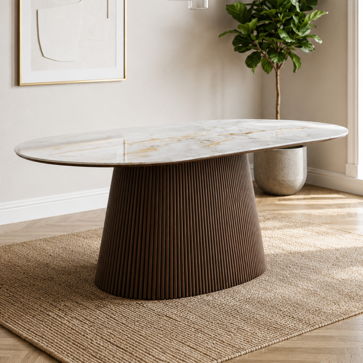 Masă Nero cu Blat Ceramic și Bază din Lemn – Design Modern Premium