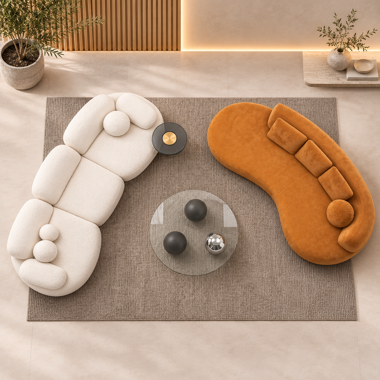 Canapea Saddle Bouclé – Fixă sau Modulară, Configurabilă și Personalizabilă