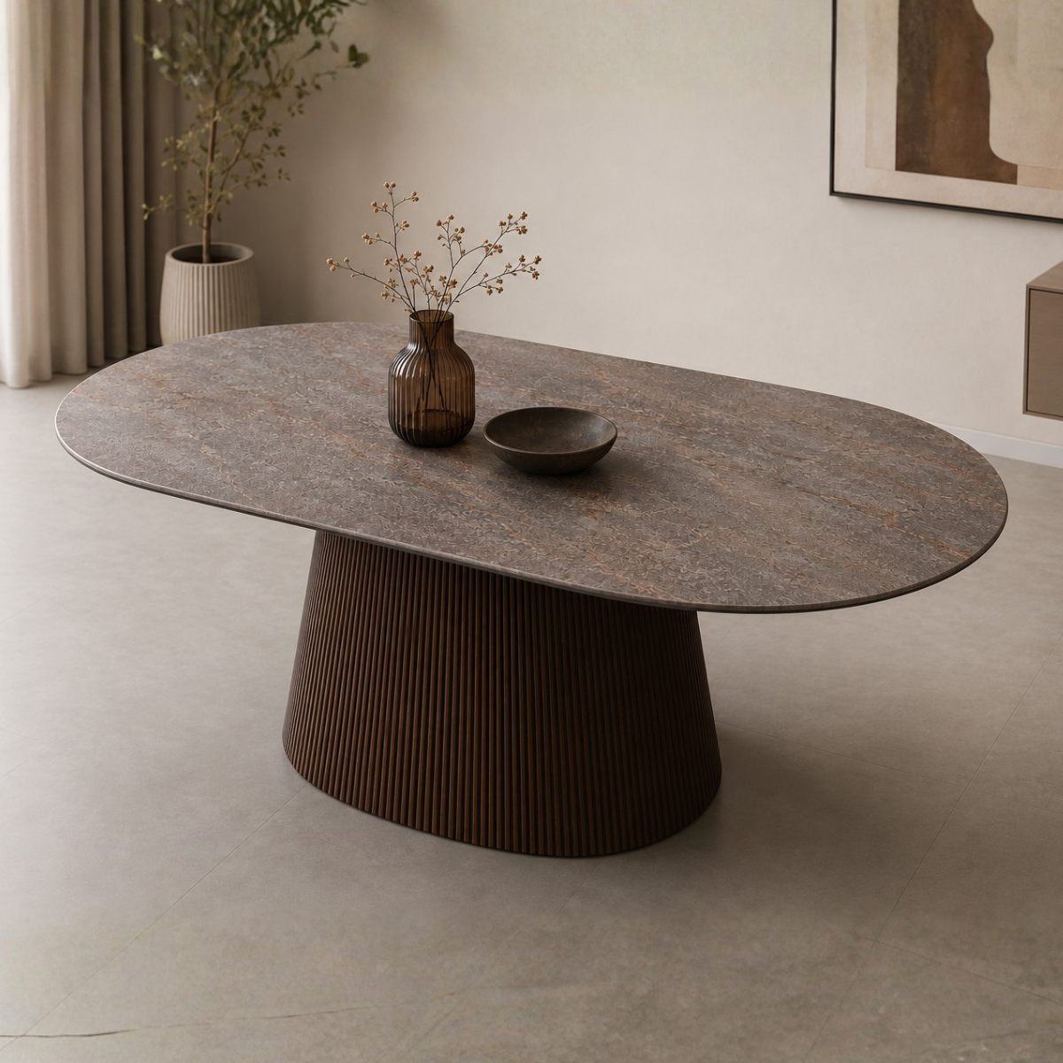 Masă Nero cu Blat Ceramic și Bază din Lemn – Design Modern Premium