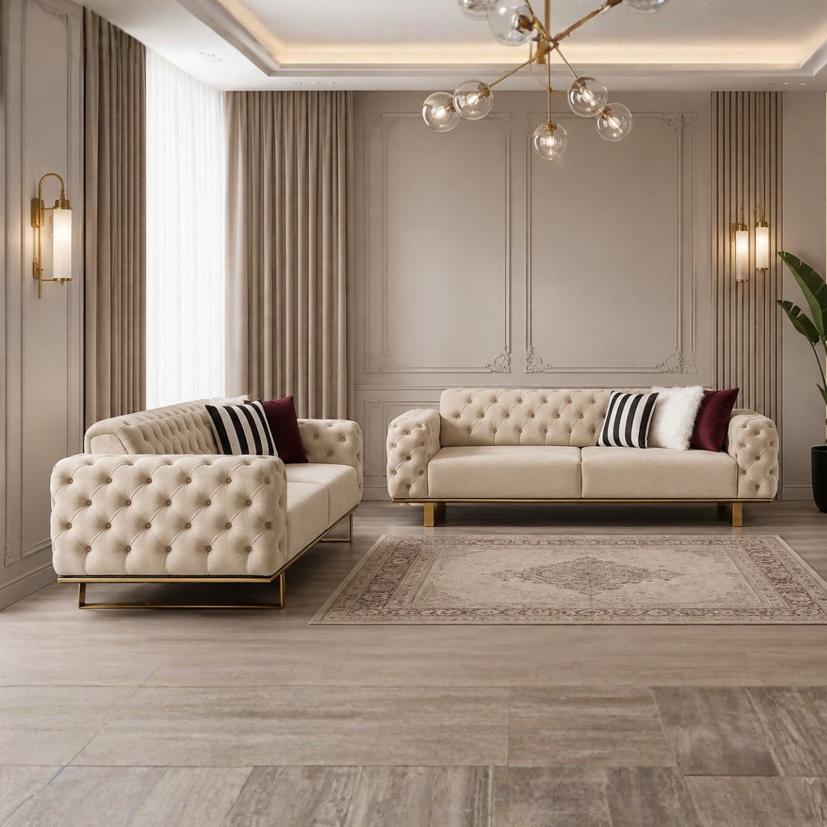 Canapea Extensibilă 3 Locuri Bella Chester – Catifea, Stil Chesterfield