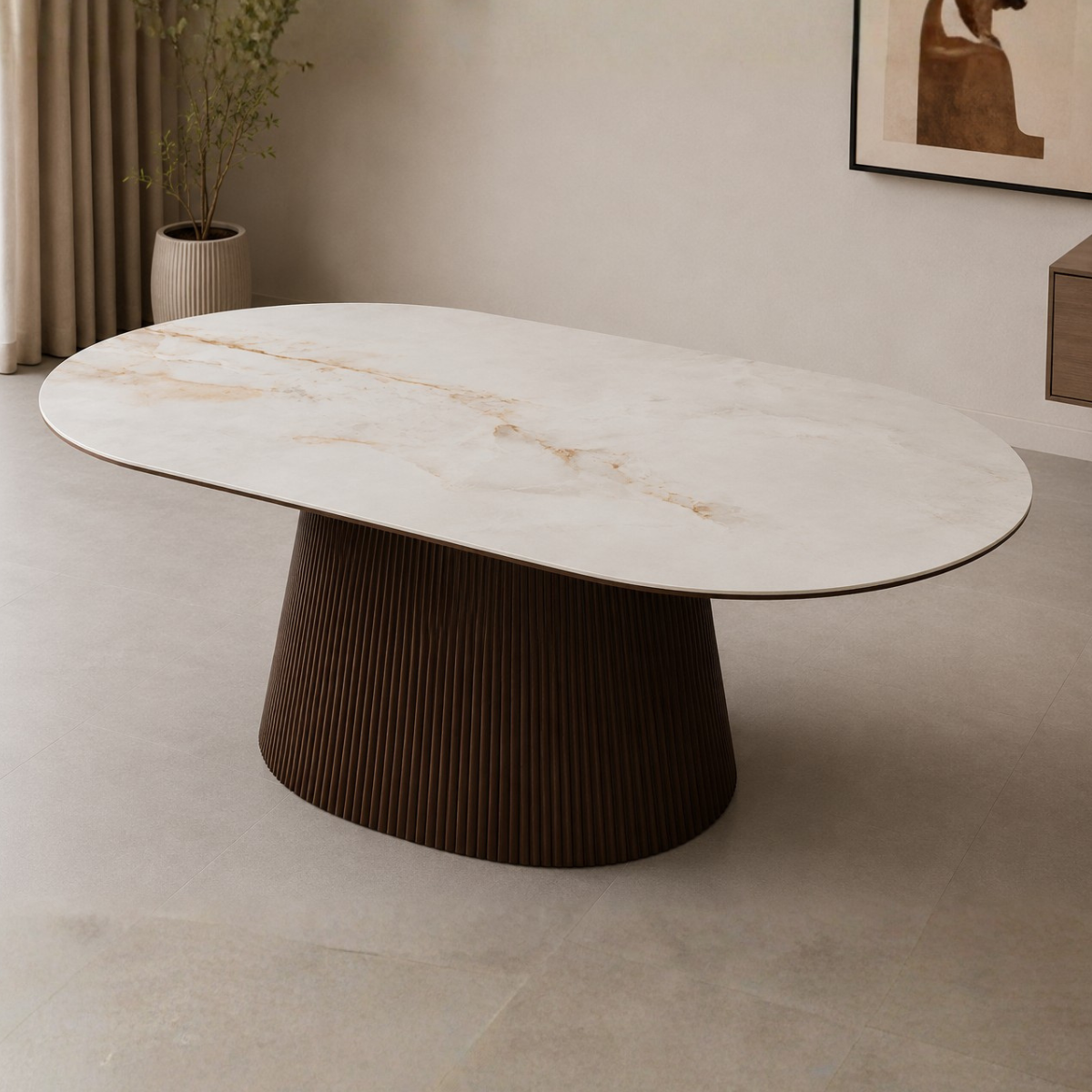 Masă Nero cu Blat Ceramic și Bază din Lemn – Design Modern Premium