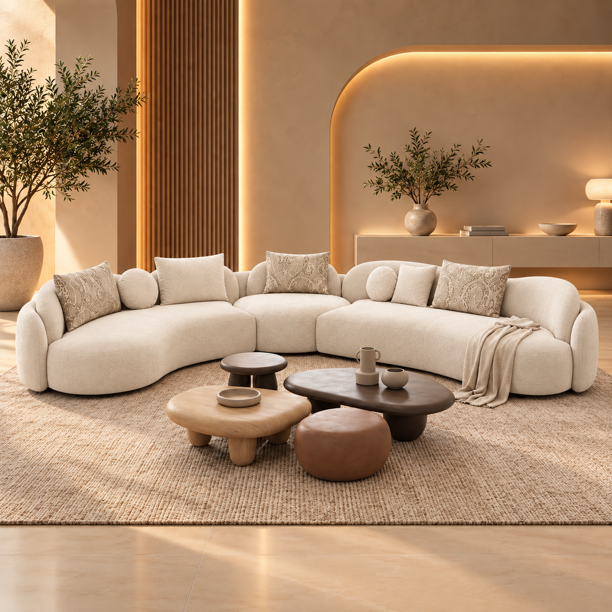 Colțar Modular Bloom – Design Curbat, Configurabil și Tapițerie la Alegere