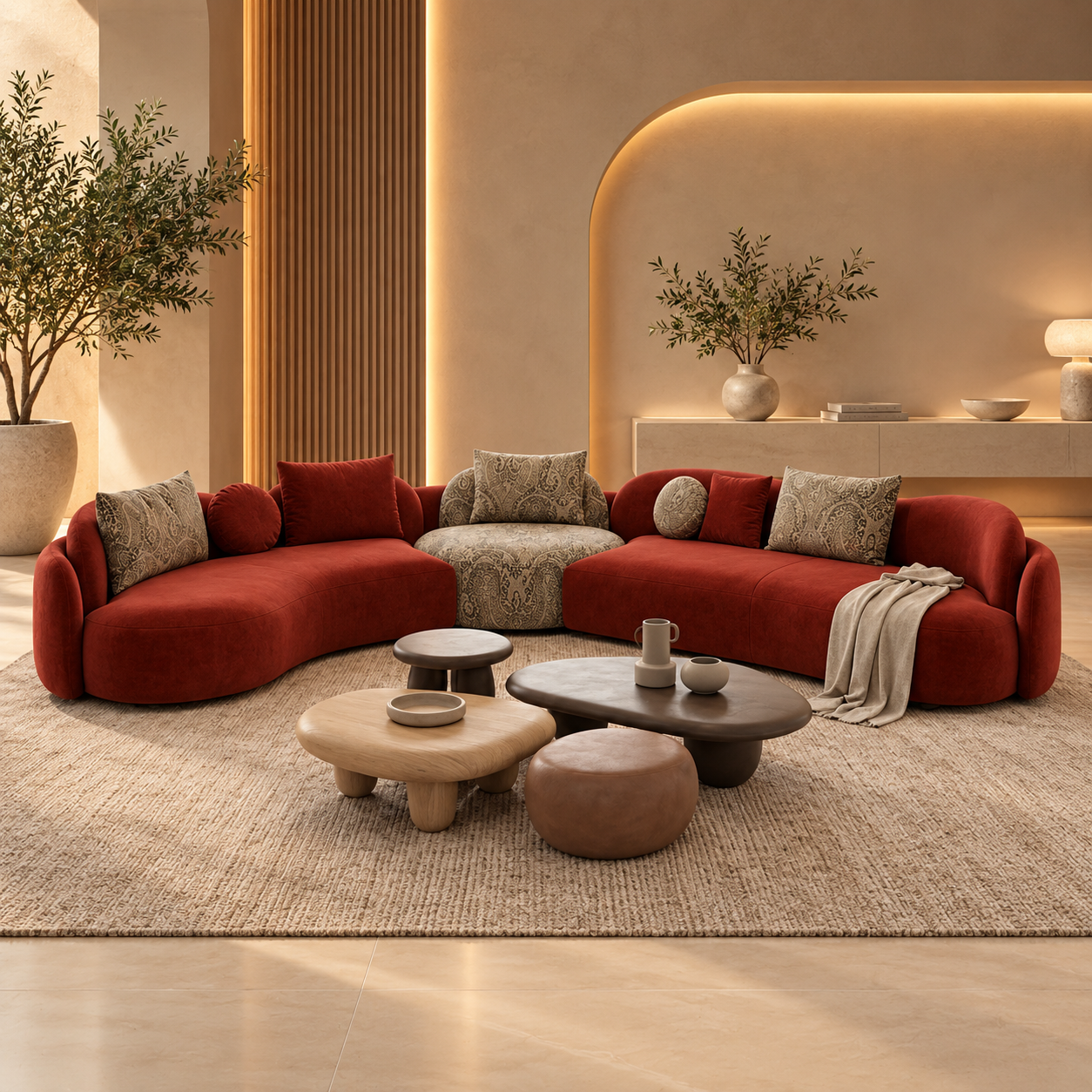 Colțar Modular Bloom – Design Curbat, Configurabil și Tapițerie la Alegere
