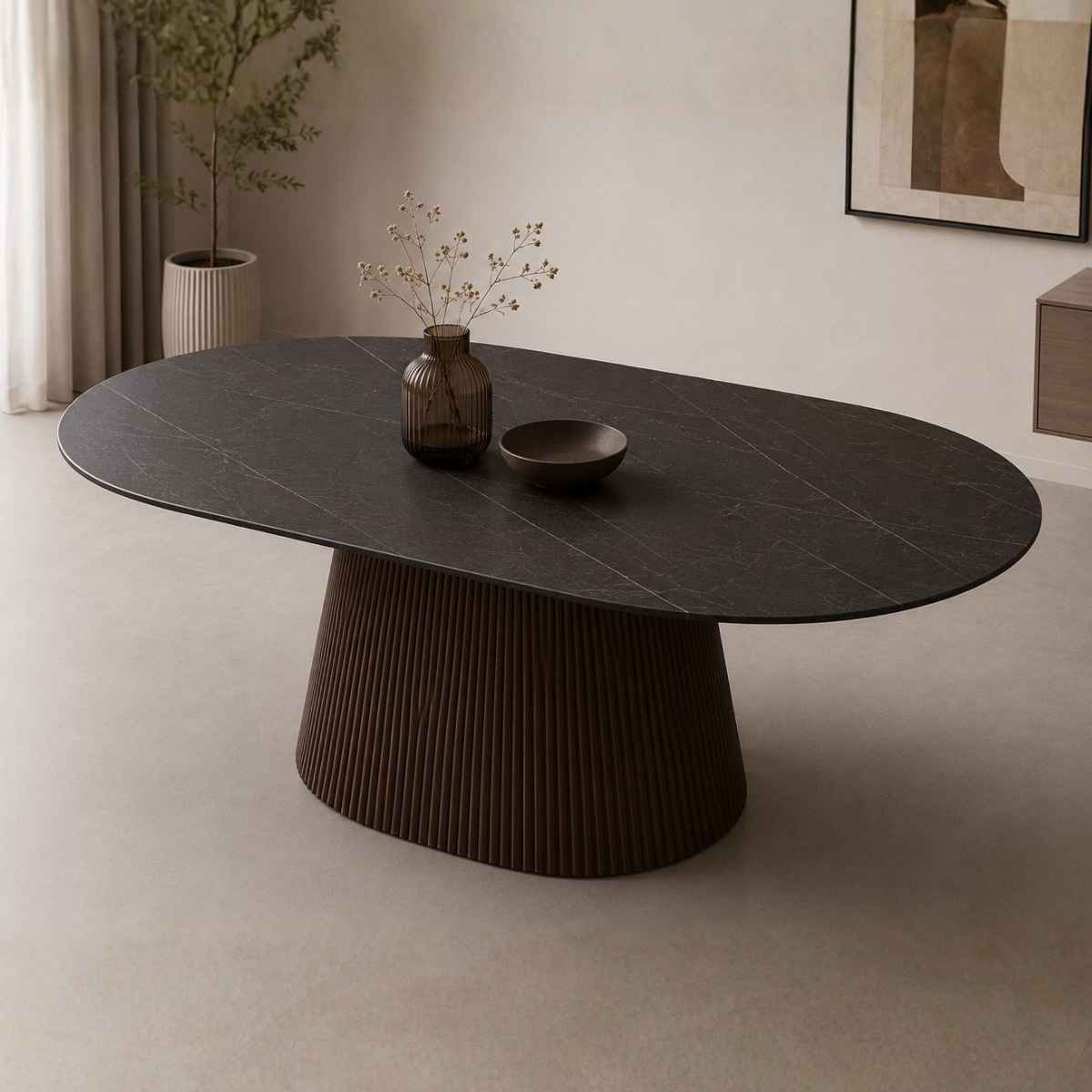 Masă Nero cu Blat Ceramic și Bază din Lemn – Design Modern Premium