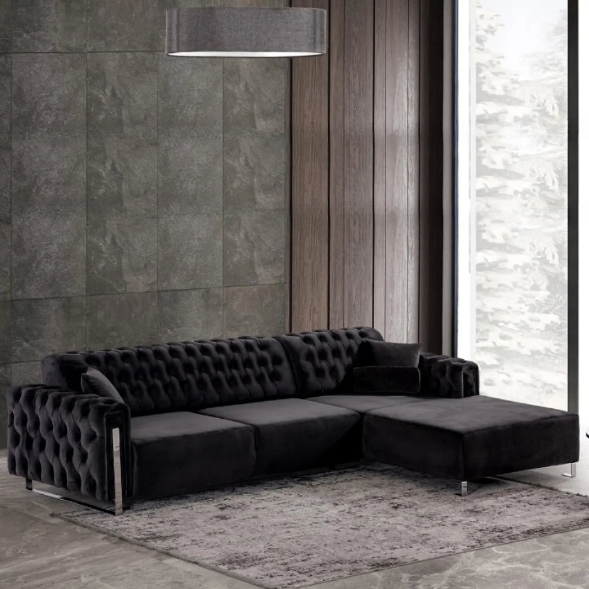 Colțar de lux cu șezlong și recliner, Asel