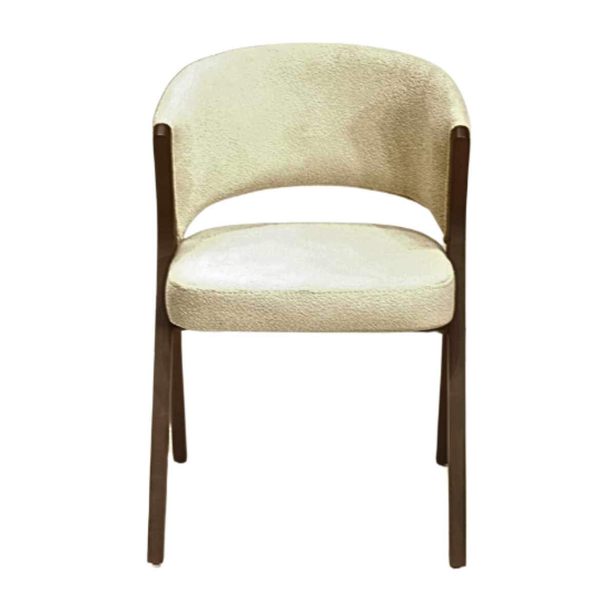Beige chair with wooden frame on a white background