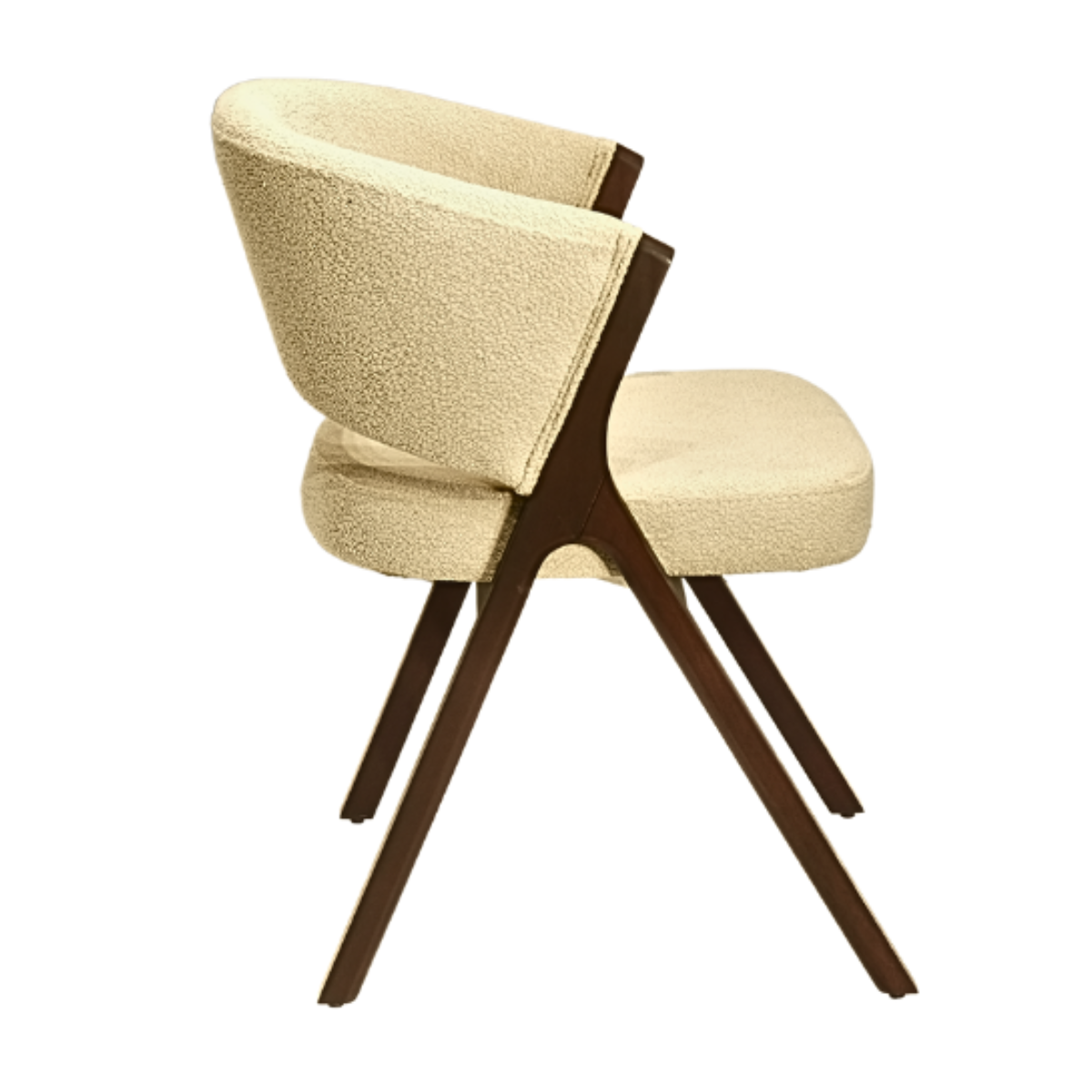 Beige chair with wooden legs on a white background