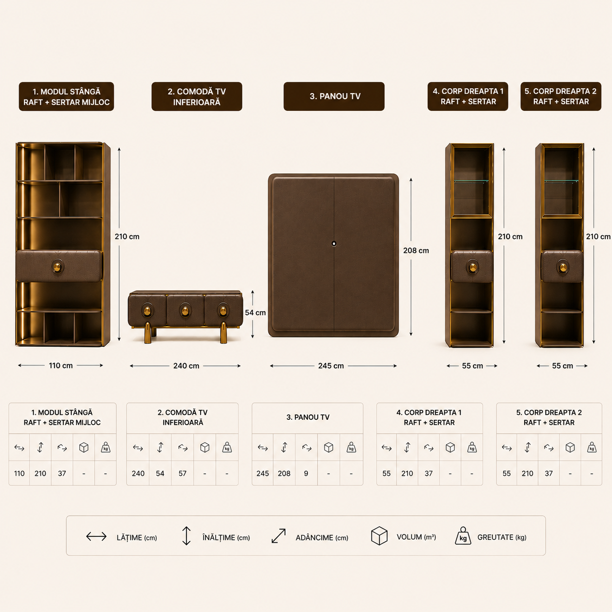 Comodă TV și Bibliotecă Modulară Nobu