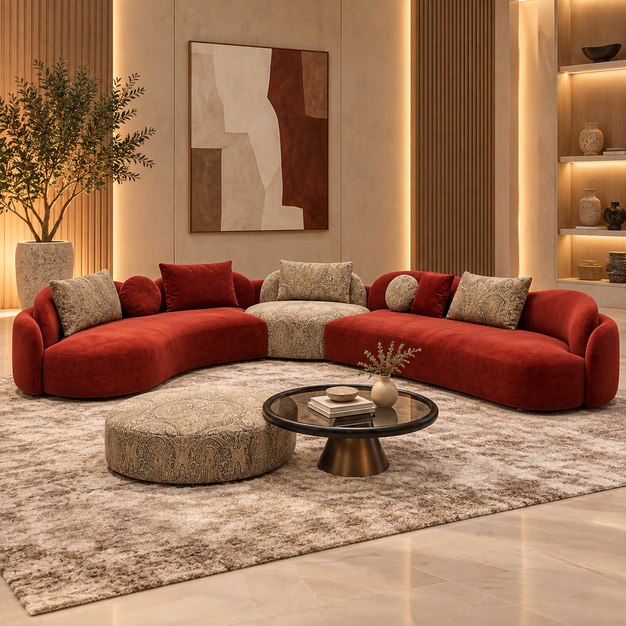 Colțar Modular Bloom – Design Curbat, Configurabil și Tapițerie la Alegere