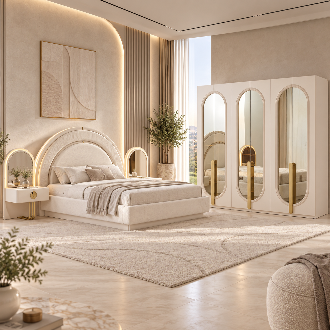 Dormitor Praga – Set Dormitor Modern și Elegant, Crem